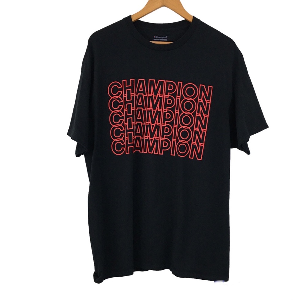 Champion Black Red Short Sleeve Graphic Crew Neck T-shirt Size 1XL